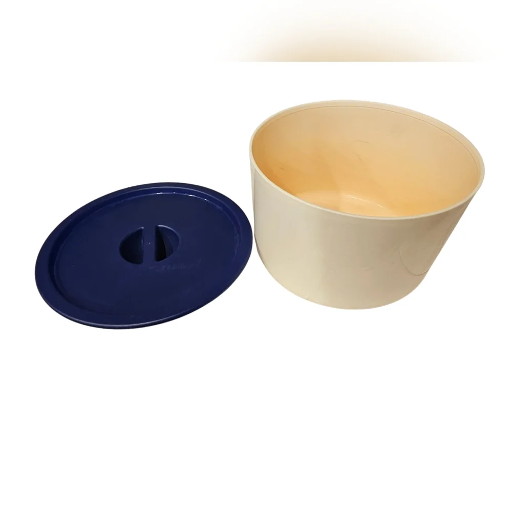 Vintage Tupperware Cream and Blue Storage‎ Container with Lid
